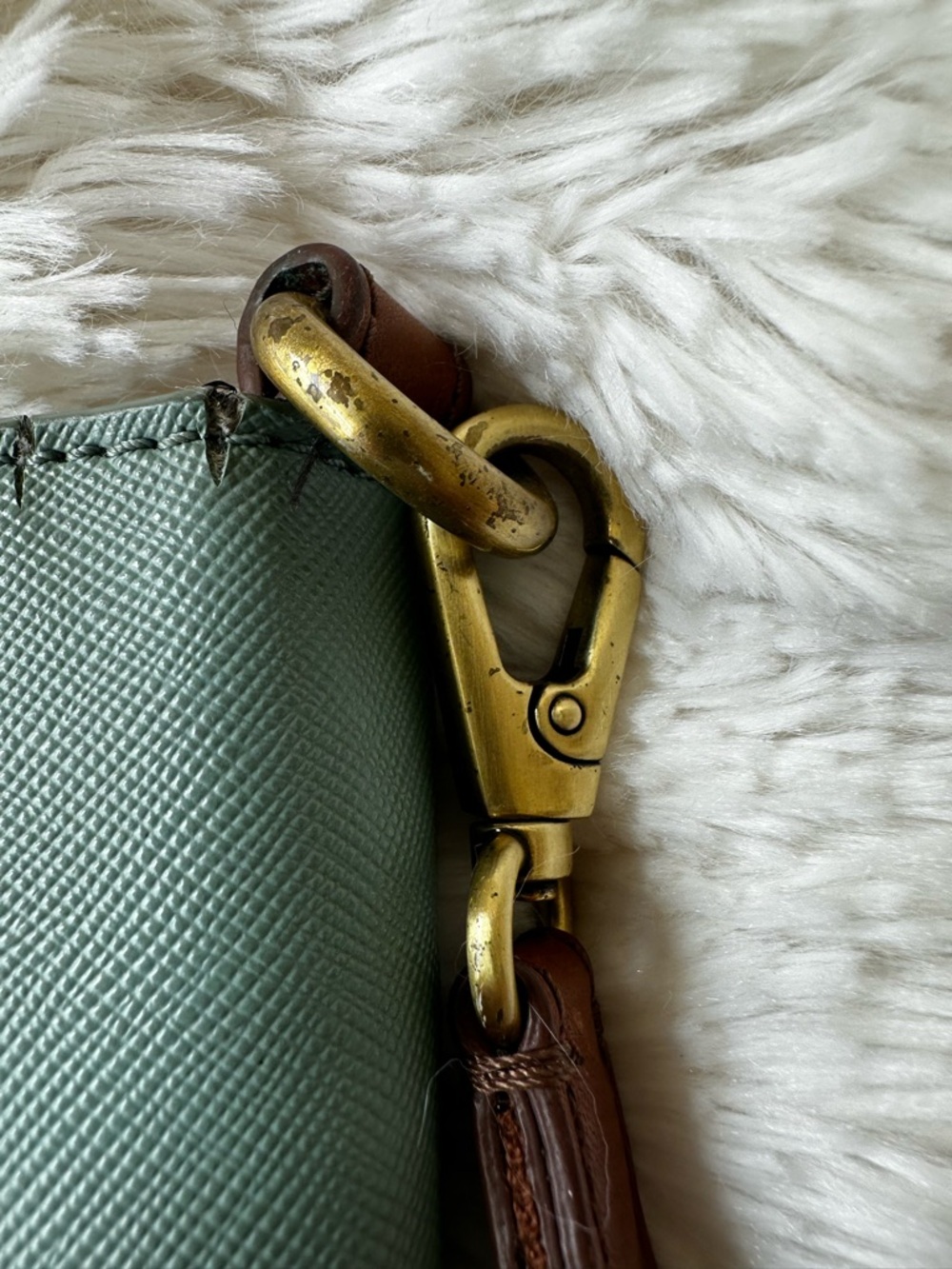 Fossil Sage Green Crossbody Shoulder Tote Bag Brown Leather Trim Everyday Purse - Picture 10 of 13